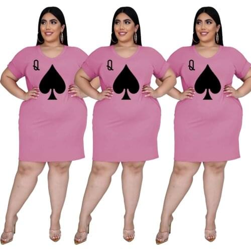 XL-5XL 2021 women summer clothing Plus Size Dresses Casual Solid Color Printing Short sleeve dress Wholesale Dropshipping