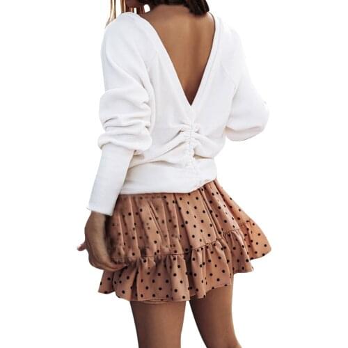 Womens Top Autumn Long Sleeve Backless T-Shirt V-Neck White Loose T Shirt Women Clothing 2021 Casual Y2K Ropa Mujer Kawaii Tops