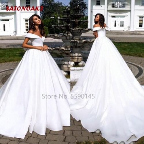 Elegant Satin A Line Wedding Dress Off Shoulder Pleats Robe Mariee Plus Size Bridal Gown Vestidos De Novia Undefined Online Shop