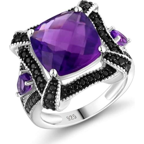 GZ ZONGFA Fashion Wedding Engagement 925 Silver Natural Amethyst Gemstone Finger Ring Rings Jewelry Women