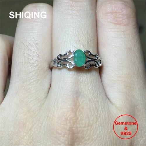 SHIQING Zambia nature emerald fine jewelry rings sterling silver simple hollow butterfly vintage women rings
