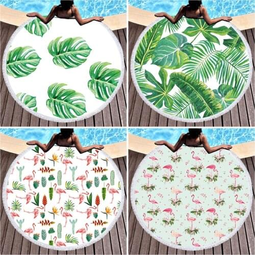 420G Summer Boho Style Towel Beach Floral Mandala Sea Beach Towel Women Flamingo Circle Round Towels Microvezel Handdoek Toalla