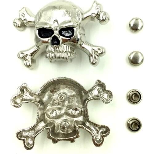 10Sets Antique Silver Tone Skull Skeleton Garment Rivets Spike Studs Spots DIY Shoes Belt Making 30x43mm