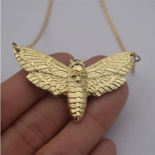 12pcs Deaths Head Skull Moth necklace Vintage Gold Skull Pendant Necklaces For Women Men