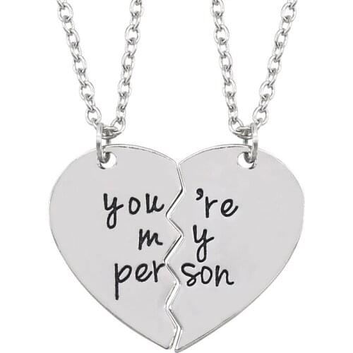 2Pcs-set Y Couple Love Heart Puzzle Pendant Necklace You're My Person Stitching Choker Friendship Best Friends Gifts