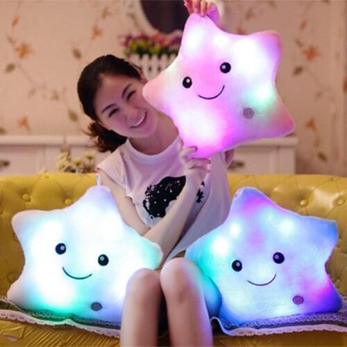35cm Luminous Plush Stars Smile Face Pillow Soft Stuffed Peluches Cushion Creative Cute Led Light Toys oyuncak for Kids Grownups