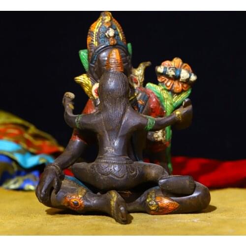 5" Tibet Buddhism Old Bronze Engraved Tracing Happy Buddha Enshrine the Buddha Ward off evil spirits Town House Exorcism