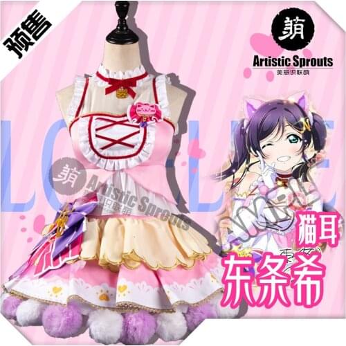 Anime Lovelive Nozomi Tojo Cat Double Horsetail Arcade Card Sexy Dress Uniform Cosplay Costume Women Halloween Free Shipping