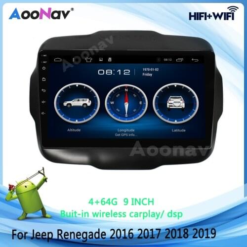 9 Inch 64G Car Radio For Jeep Renegade 2016-2019 Audio GPS Navigation IPS Touch Screen Android Stereo DVD Multimedia Player