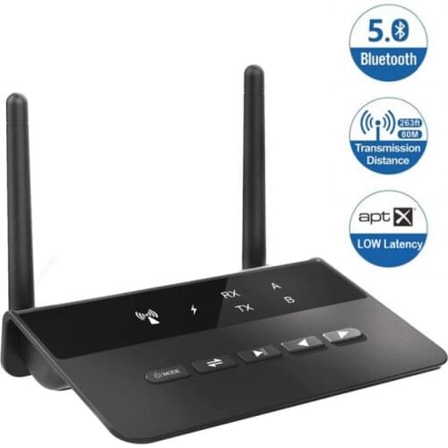 2021 80M Bluetooth 5.0 Transmitter Receiver Aptx LL Low Latency Wireless Audio Adapter 3.5mm AUX RCA Jack for PC TV Headphones