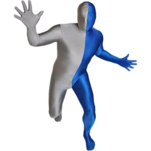 Split Bodysuit Unisex Spandex Zentai costume party Catsuit Unitard Multi-Color Gray&Blue