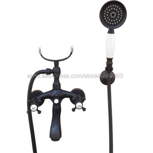 Oil Rubbed Bronze Wall Mount Bathtub Bathroom Faucet Telephone Style Mixer Faucet Tap with Dual Handle Handshower Ktf568