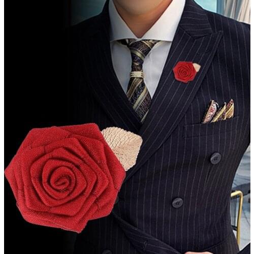 Handmade Fabric Cloth Rose Flower Brooch Pins Suit Shirt Collar Pin Korean Leaf Fashion Jewelry Gifts for Women Men Accessories