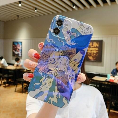 Cartoon Anime Jujutsu Kaisen Yuji Itadori Phone Case For Iphone 12 11 Pro X XS MAX XR SE2020 7 8Plus Blue Ray Soft Cover Coque