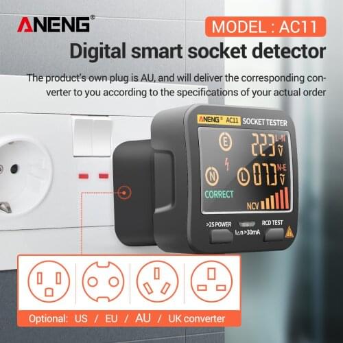ANENG AC11 Digital Smart Socket Tester Voltage Test Socket Detector US/UK/EU/AU Plug Ground Zero Line Phase Check Rcd NCV Test