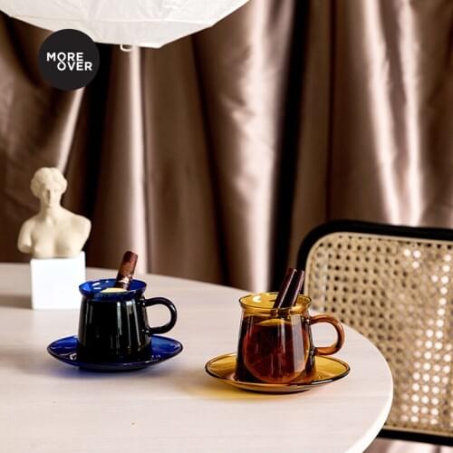 Colored Glass Mug Coffee Mug Blue/brown Milk Cup With Lid Office Cups