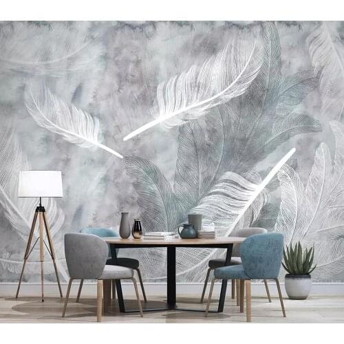 Decorative wallpaper Watercolor hand-painted feather simple background wall