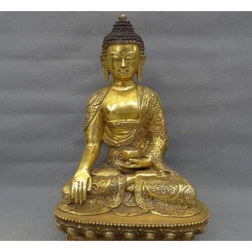 Fast shipping USPS to USA S1522 18" Tibet Bronze Gilt Auspicious Sakyamuni Shakyamuni Joss Buddha Bowl Statue