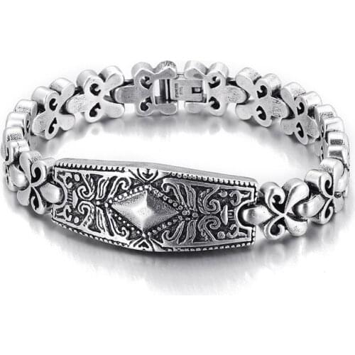 European and American fashion personality creative flower bay brand diamond titanium steel bracelet for men