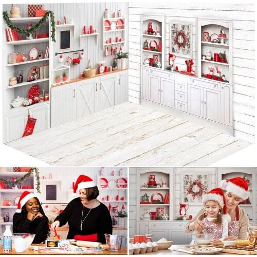 Winter Kitchen Room Background Christmas Kitchen Children Family Portrait Backdrop Studio Candle Window Kitchenware Decorations