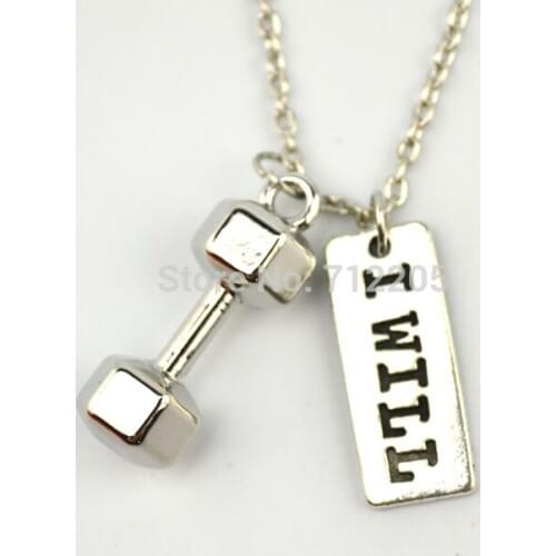 Dumbbell barbell with I WILL chain necklace Fitness weightlifting Gym necklace (A1184)