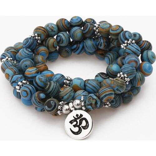 GVUSMIL 8mm Blue Malachite Stone Beads Multi-layer Winding Bracelet 108 Mala Prayer Buddha Bracelet for Women Men