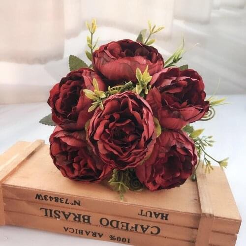 6 Heads Peony Artificial Flowers Silk Peonies Bouquet Wedding Christmas Autumn Decoration Fake Flower Fall Decoration for Home