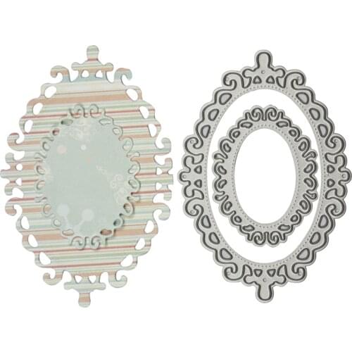 Lace Paper Craft Metal Cutting Dies 2PCS Frames Die Cut Oval Shape Handcraft Paper Embossing Template