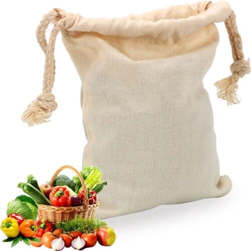 3 Sizes Reusable Eco-friendly Fruit Vegetables Storage Bag Pure Cotton Produce Bags Home Kitchen Drawstring Shopping Bag
