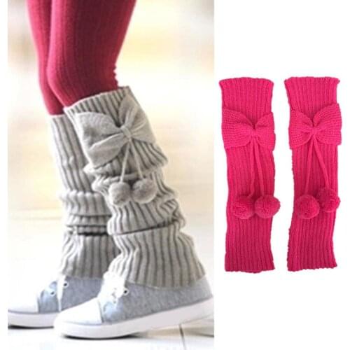 Fashion Kids Girls Bowknot Pompom Knit Leg Warmers Boot Socks Cuffs Toppers