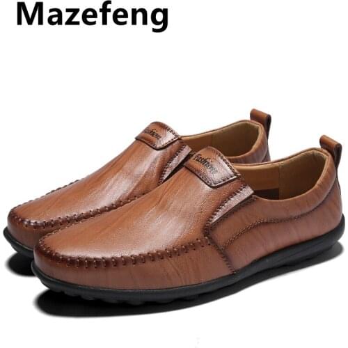 Leather Men Shoes Casual Flat Shoes Men Waterproof Shoes Men Breathable Loafers Male Soft Moccasins Genuine Leather Plus 37-46