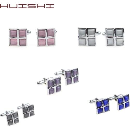 HUISHI Mens Classic silvery Initial Cufflinks Stone Cufflinks Formal Business Wedding Shirts