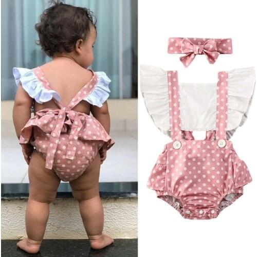 New 2pcs Baby Girl Polka Dots Romper Ruffle Tops Jumpsuit Floral Shorts Clothes Outfits