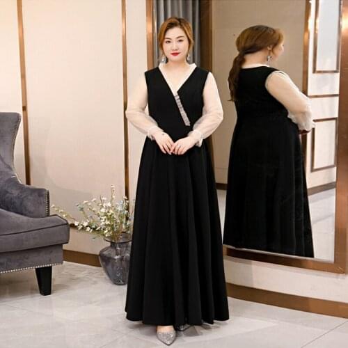 Simple Elegant Evening Dress Lace Full Sleeves Zipper Back Deep V-Neck A-Line Floor-Length New Plus Size Women Formal Gowns D860