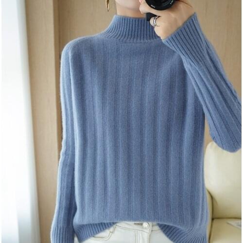 2021New womens high neck pullover loose and thin high neck cashmere knitted wool sweater spring and autumn FRSEUCAG Home