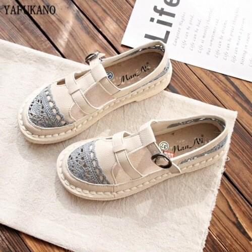 Retro Summer Lace Hollow Roman Sandals Forest Style Student Flat Single Shoes Literary Womens Shoes Handmade Soft Sole Shoes