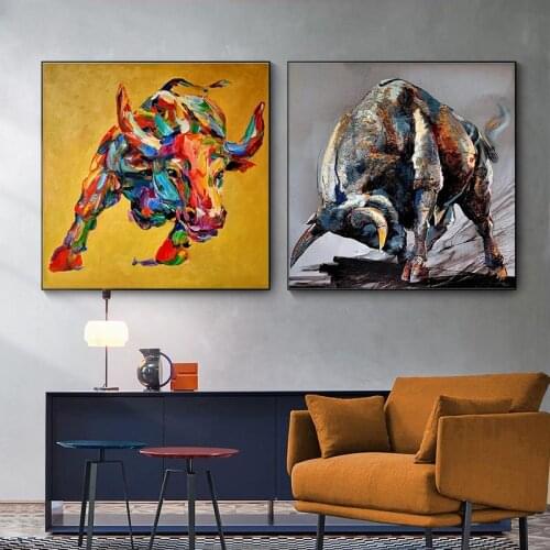 Modern Abstract Colorful Bull Canvas Paintings Wall Art Prints Cow Poster Decorative Painting on The Wall Home Living Room Decor