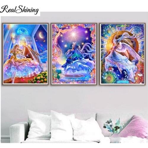 Triptych 5D Diy Diamond Painting cartoon girl fairy Canvas Paintings Modular Pictures Wall Art for Living Room Dec FS6464