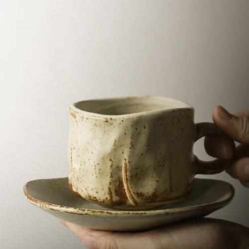 Japanese Style Art Retro Ceramic Coffee Cup and Saucer Home Office Afternoon Tea Tea Cup Commercial Stoneware Breakfast Milk Mug