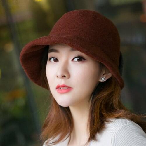 H7699 Women Wool Bucket Cap Autumn Winter Warm Outdoor Fisherman Hat Lady Korean High Quality Fashion Bowknot Simple Fisher Hats