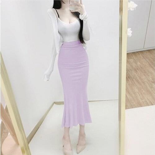 Korean Chic Jupe Longue Femme Slim Elegant Sexy High Waist Wrap Hip Mermaid Skirts Women Solid Faldas Mujer Moda Trumpet Fashion
