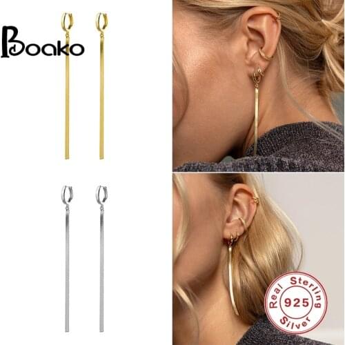 BOAKO Pendientes Plata 925 Earrings For Women Hoop Strip Earrings Dangle Gold/Silver Jewelry Ear Piercing Fine Gift Серьги #20