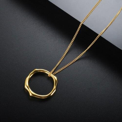 ZMFashion Irregular Round Pendant Necklace For Women Stainless Steel Simple Geometric Sweater Long Link Chain Clavicle Jewelry