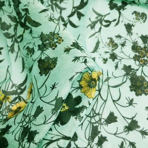 1 meter X 1.37 meter Mint Green Floral Silk Flax Gauze Fabric Linen Silk Dress Material Slubbed