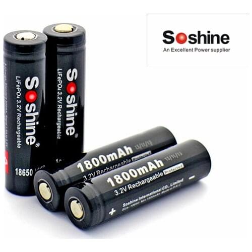 2pcs/LOT Soshine 3.2V 18650 LifePO4 Battery Cell 1800mAH Protected Positive nipple for Led Torch Headlamp Bicycle Light