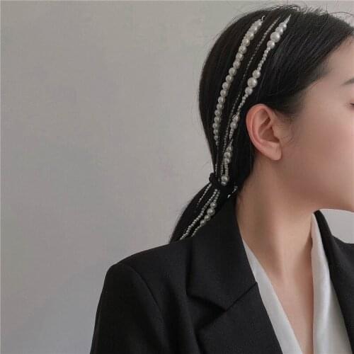 2021 New Fairy Braid Decoration Hairband for Women Girls Fashion Trendy Girl Long Pearl Braided Temperament Hair Headdress