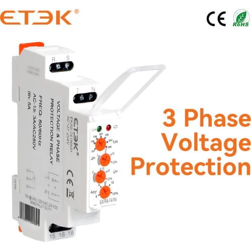 ETEK EKR8-741NA01 Voltage Protection Relay 1 Knob SPDT Three Phase 127-254V AC