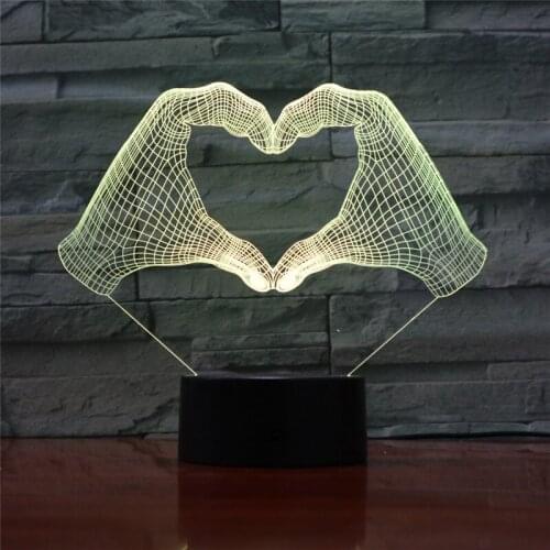 3D Lamp Love Heart Hand Gesture LED Night Light Action Figure 7 Colors Touch Table Decoration Light Optical Illusion