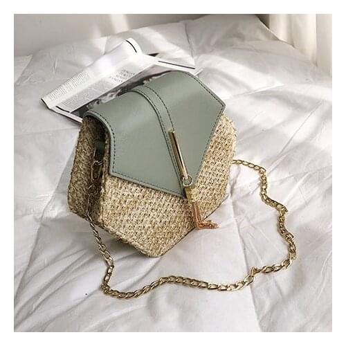 6PCS / LOT Mulit Style Straw+leather Handbag Women Summer Rattan Bag Handmade Woven Beach Circle Bohemia Shoulder Bag New Fashio