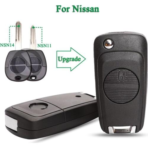 Bilchave Modified 2 Buttons Flip Remote Car Key Shell Fob For Nissan Micra Almera Primera X-Trail With Nsn11 /Nsn14 Blade
